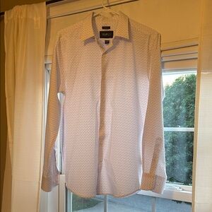 Awearness by Kenneth Cole. White With Burgundy and Gray Dot Men's Dress Shirt
